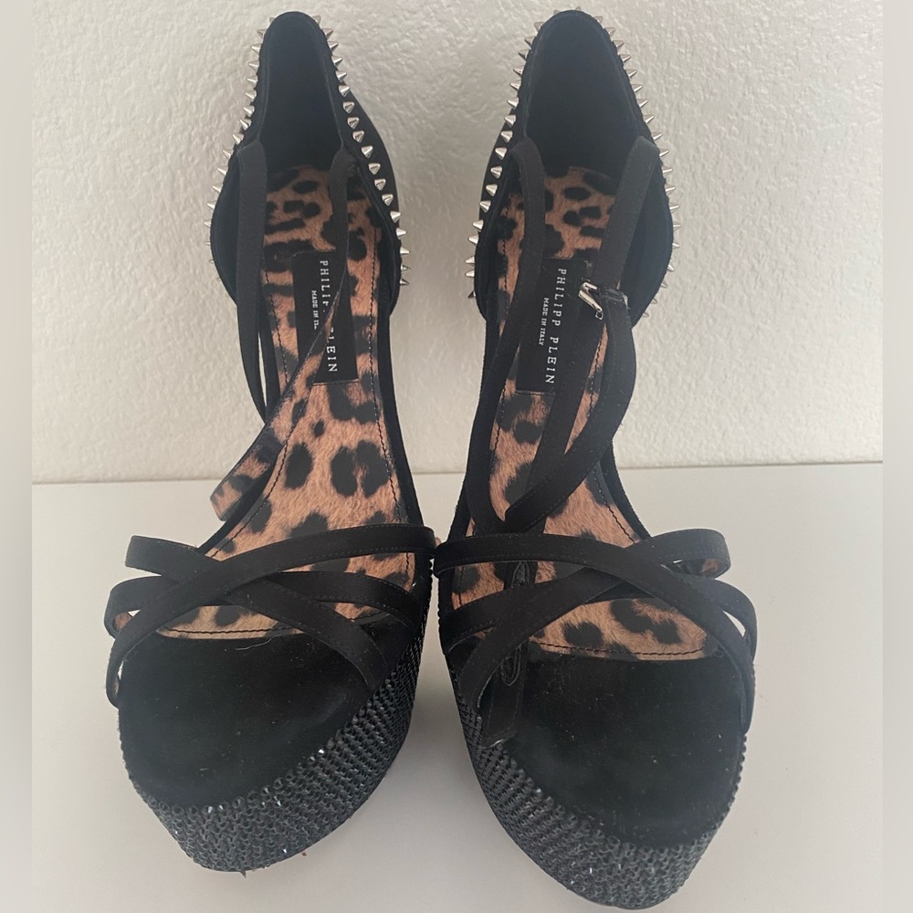Philipp Plein Black Crystal Platform Sandals US 8.5/EU 39